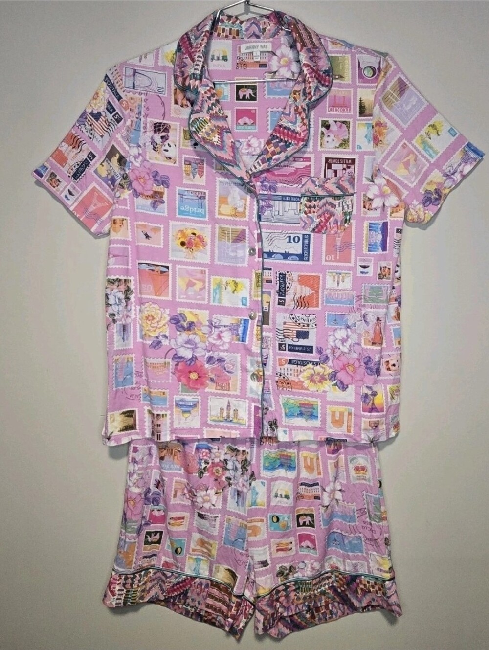 Johnny Was Sekai Short Pajama Set Cotton-Modal Quiet Luxury Loungewear Large